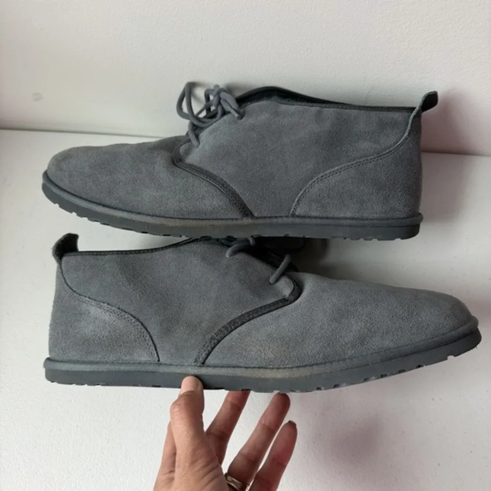 UGG Blue/Gray Suede Lace Up Neumel Chukka Boots Sheepskin Sherpa Lined Mens Sz15